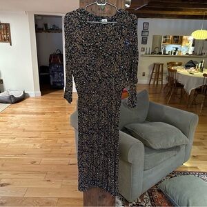 O'Neill Black and Tan Floral Long Sleeve Dress